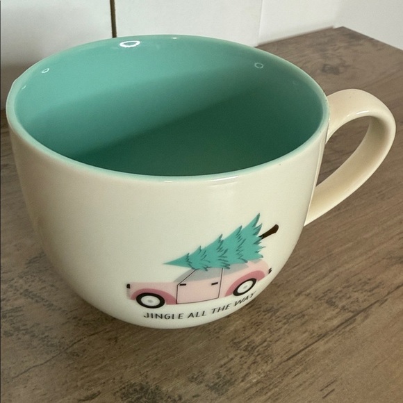 Jingle all the way Cream and Teal Holiday Mug with christmas tree - perfect gift - Picture 4 of 4